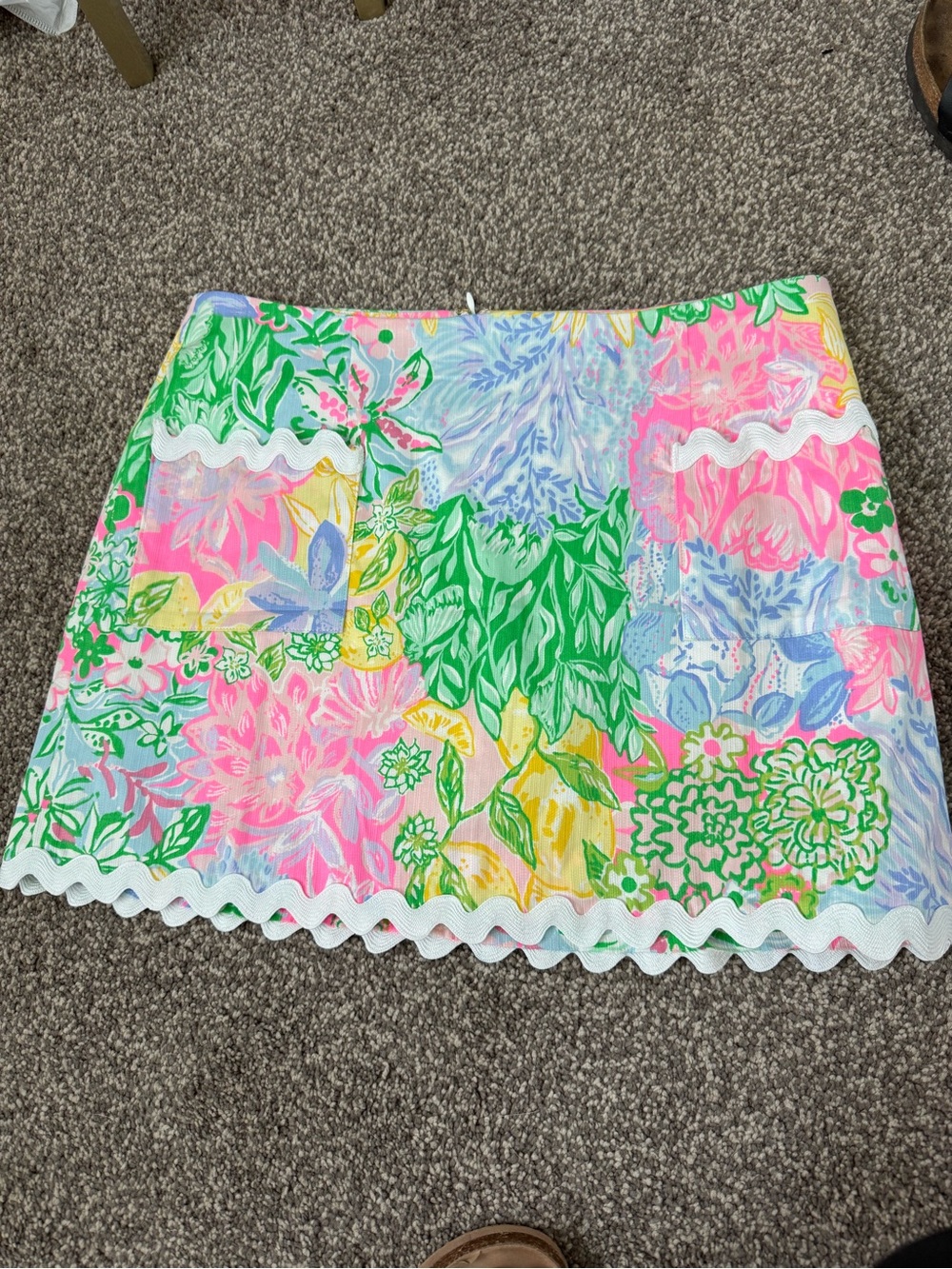 Lilly Pulitzer Floral Patchwork Mini Skirt — Pink, Green, Blue